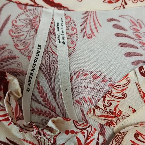 NWOT Anthropologie Tir-front Peasant Red and Cream Blouse - Picture 7 of 9